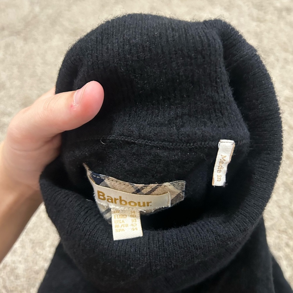Barbour Pendle Roll-Neck Sweater Black Size 10 Women's Wool Cotton Elbow Patch - Picture 6 of 10